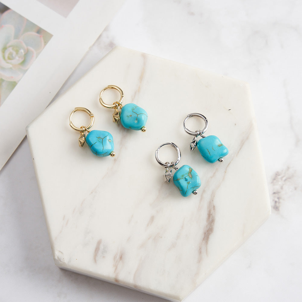 Hexagonal Turquoise Dangle Earrings