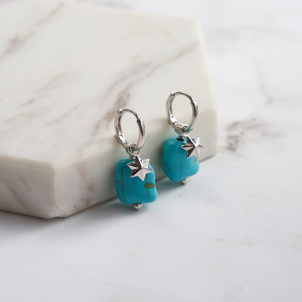 Hexagonal Turquoise Dangle Earrings