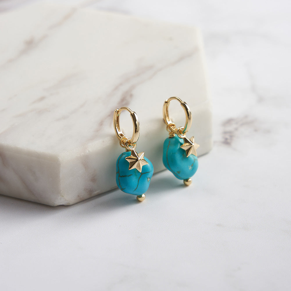 Hexagonal Turquoise Dangle Earrings