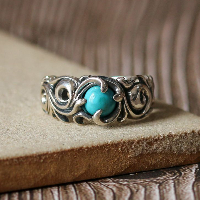 Tanggrass Carved Turquoise Ring