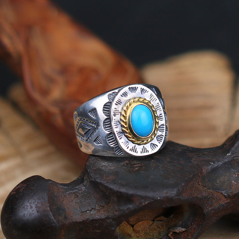 Vintage Navajo Turquoise S925 Silver Ring