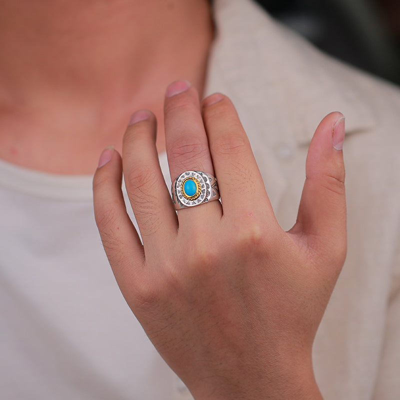 Vintage Navajo Turquoise S925 Silver Ring