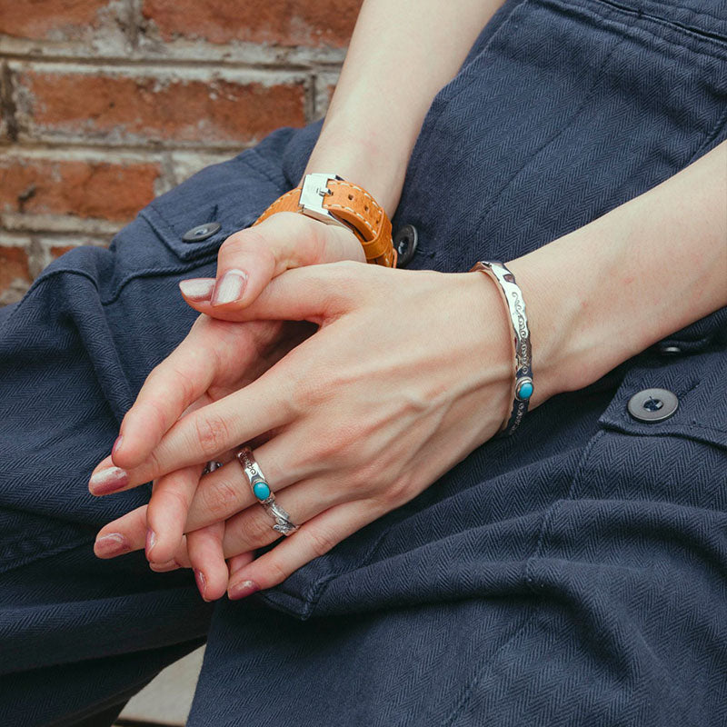 Vine Pattern Turquoise Couple Ring