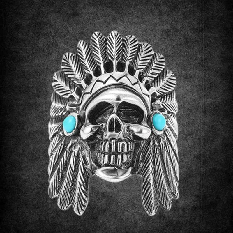 Chief Feather Skull Ring